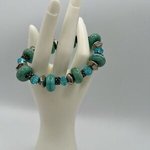 Turquoise and Blue Beaded Stretched Bracelet